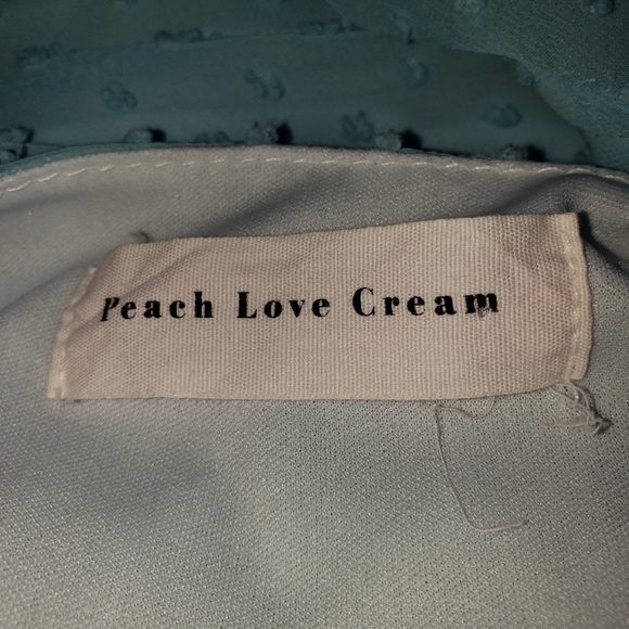 SOLDPeach Love Cream Shift Dress Medium Blue Thin Pastel Long Sleeves Sheer Line - Picture 4 of 5